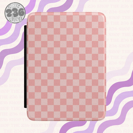 Baby Pink Checkered Textured Kindle Case