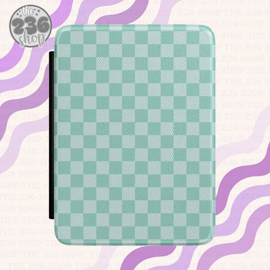 Minty Green Checkered Textured Kindle Case