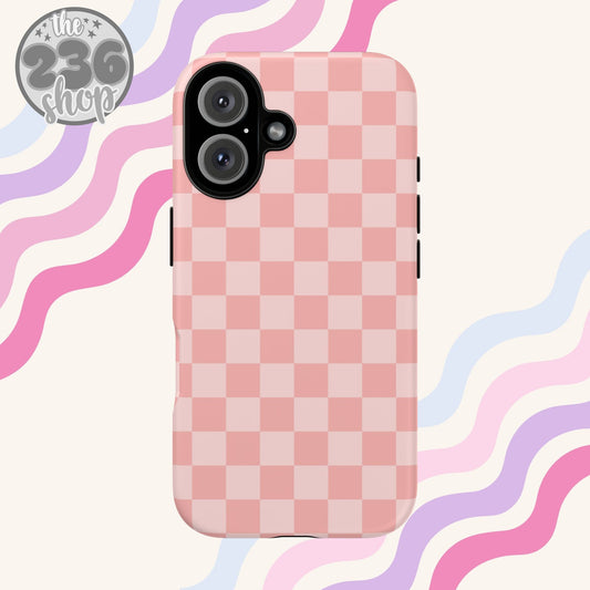 Baby Pink Checkered- Tough Phone Case