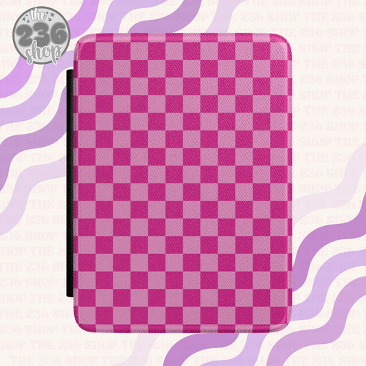 Bright Pink Checkered Textured Kindle Case