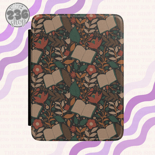 Dark Bookish Floral Textured Kindle Case
