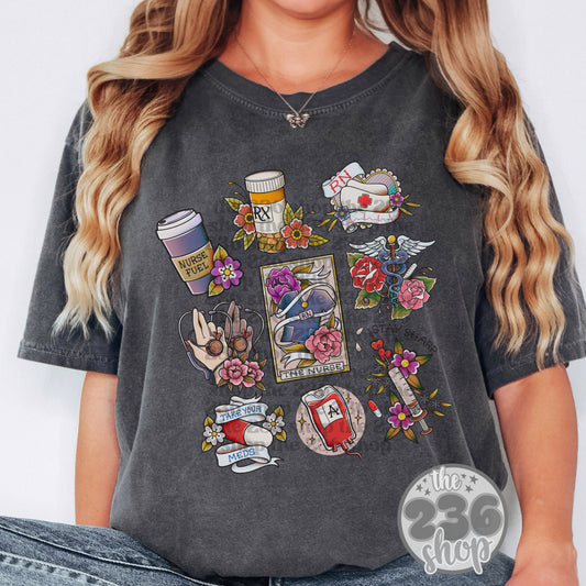 Tattoo Nurse Collage Tshirt | Comfort Colors | Nurse | Healthcare | Medical  | Hospital