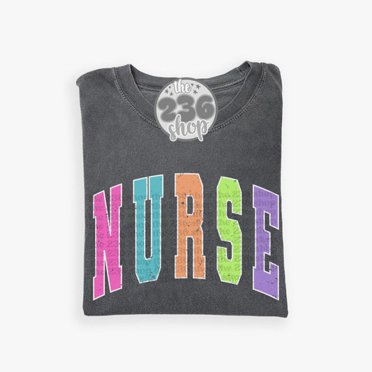 Neon Nurse Tshirt | Comfort Colors | Nurse | Healthcare | Medical  | Hospital | Varsity
