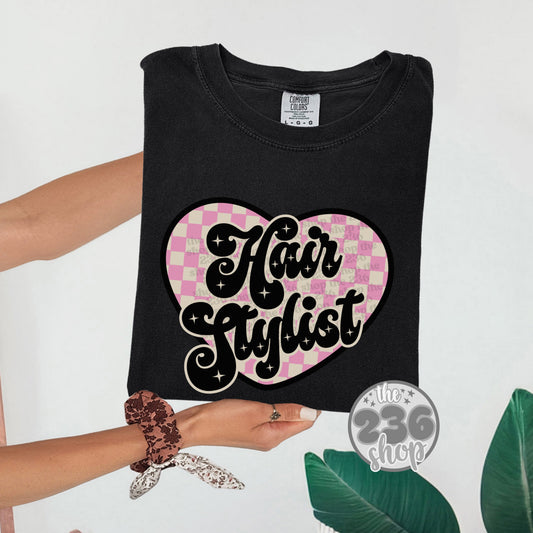 Hair Stylist Checkered Heart Tshirt | Comfort Colors | Valentines Day | Cupid | Love | Hair Dresser