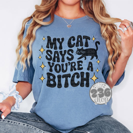 Cat Says You're A Bitch Tshirt | Comfort Colors | Funny Adult | Mental Health | Sarcastic| Humor