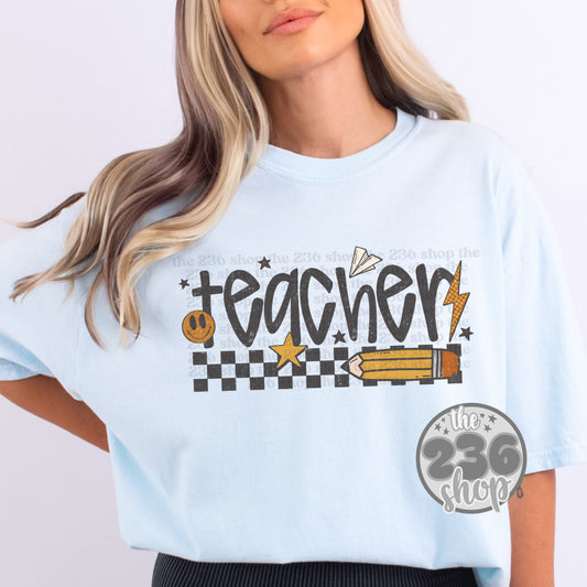 Fun Teacher Checkered Tshirt