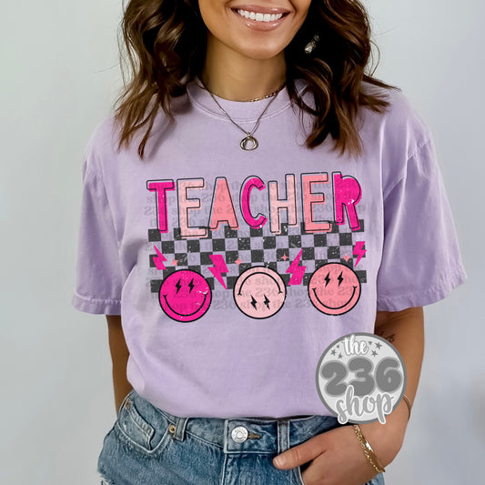 Pink Teacher Smileys Tshirt
