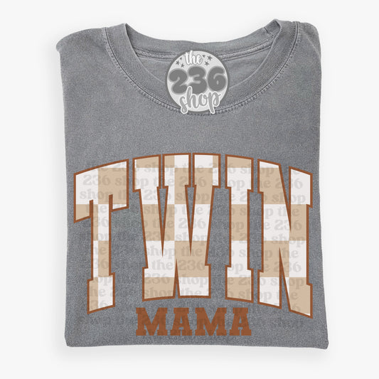 Twin Mama Checkered Varsity Tshirt