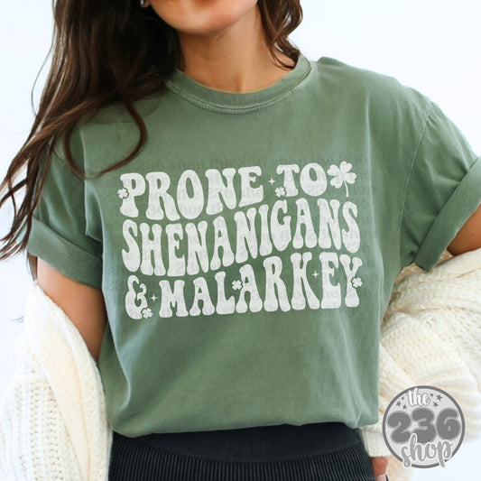 Prone to Shenanigans and Malarkey Tshirt