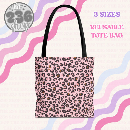 Pink Leopard Reusable Tote Bag